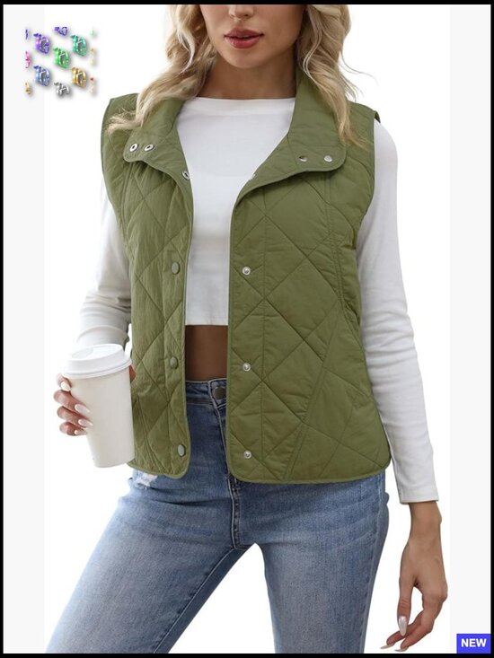 Jackets & Blazers - Quilted Vest Lightweight Sleeveless Button Down Preppy Chic Fall Outerwear